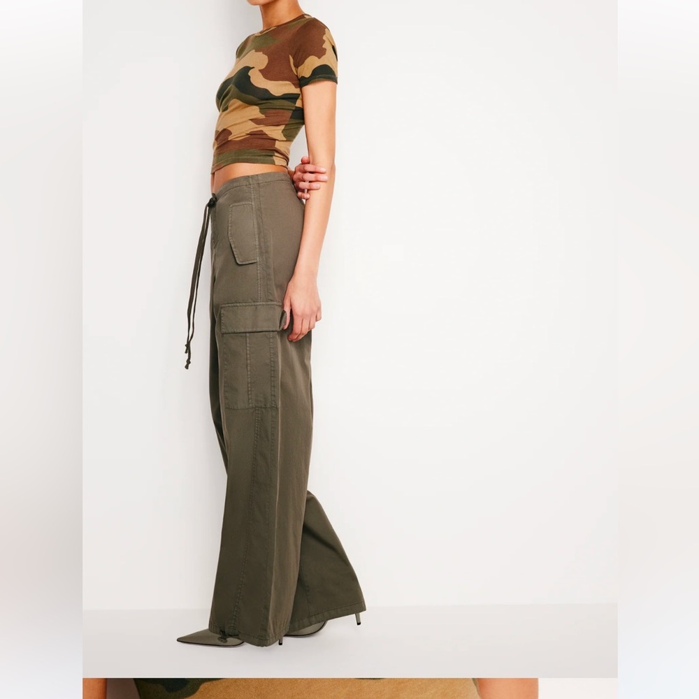 Good American Fatigue Green 100% Cotton Cargo Parachute Pants Sz 3 L NWT